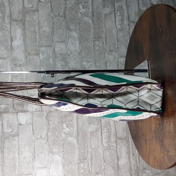 Brighton Chevron Pattern Coated Canvas Tote Bag w/Studs - Picture 4 of 16